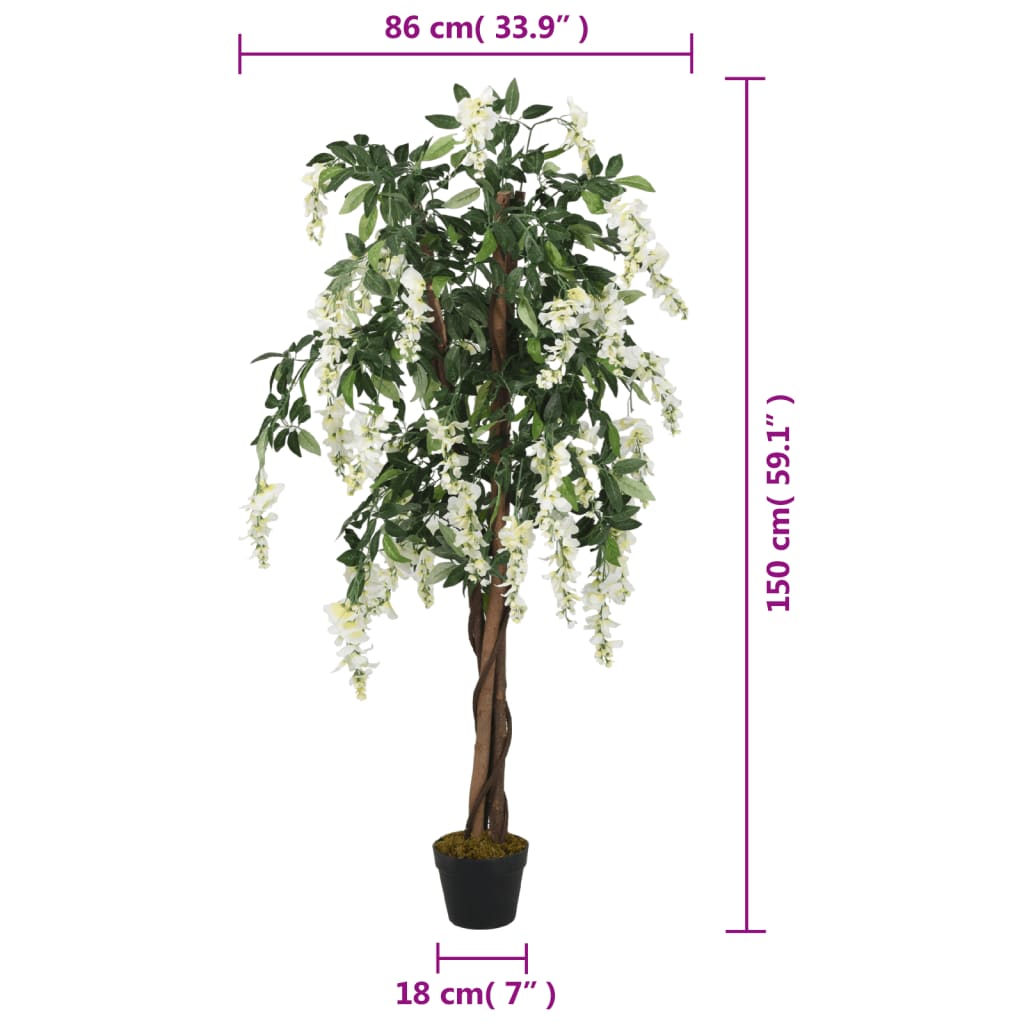 vidaXL Sztuczna wisteria, 840 liści, 150 cm, zielono-biała