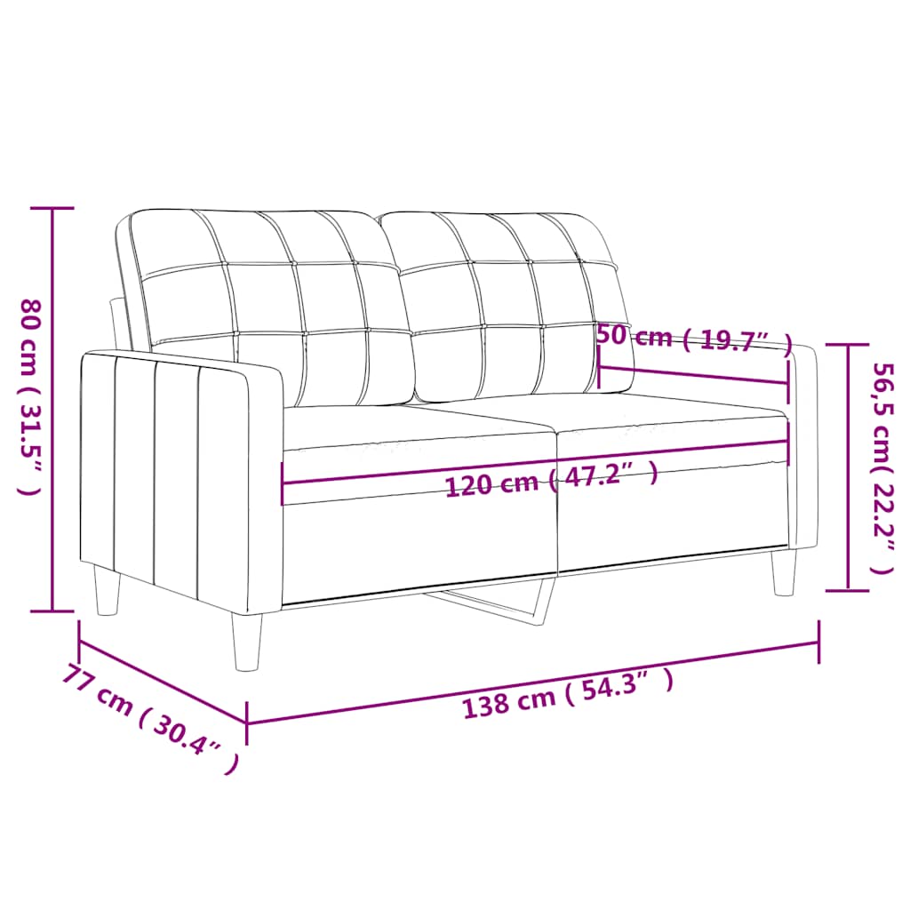 vidaXL Sofa 2-osobowa, jasnoszara, 120 cm, tapicerowana tkaniną