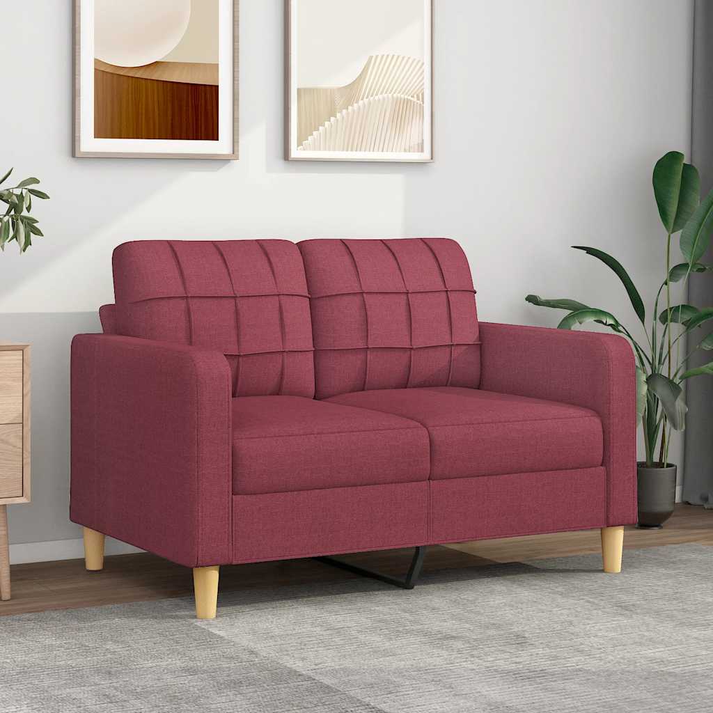 vidaXL Sofa 2-osobowa, winna czerwień, 120 cm, tapicerowana tkaniną