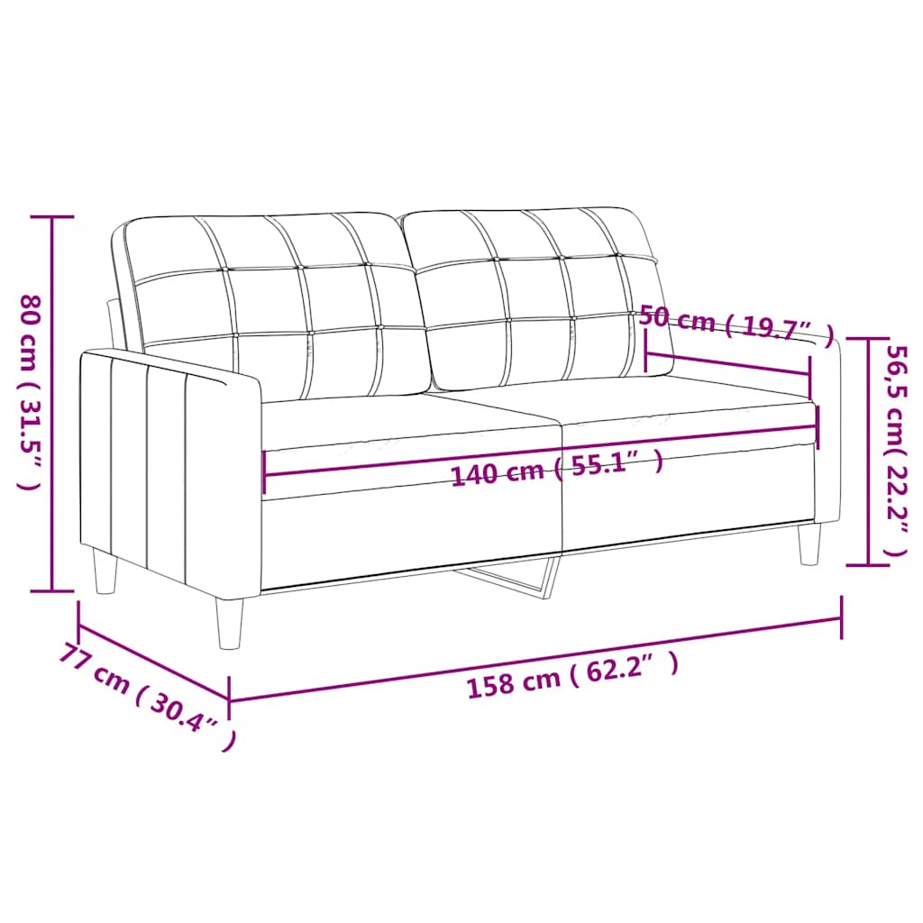 vidaXL Sofa 2-osobowa, ciemnoszara, 140 cm, tapicerowana tkaniną