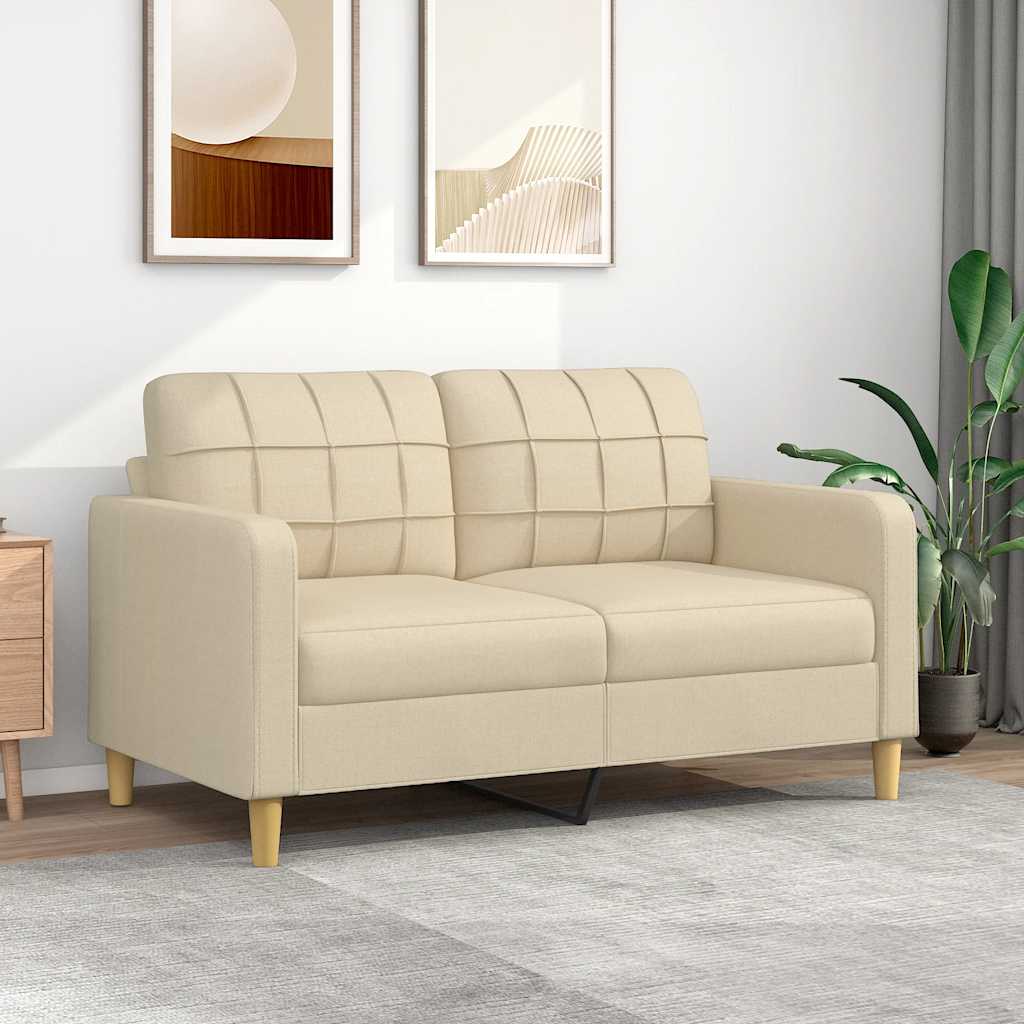 vidaXL 2-osobowa sofa, kremowa, 140 cm, tapicerowana tkaniną