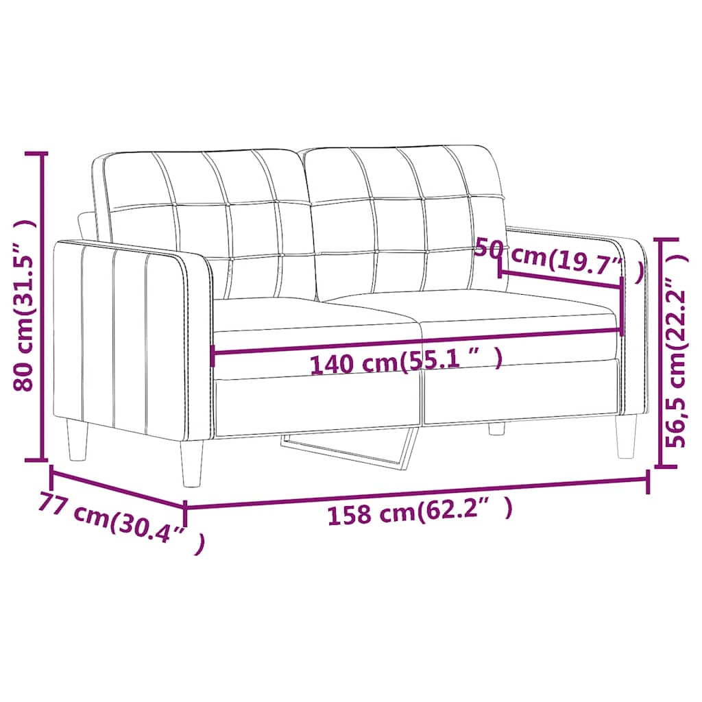 vidaXL Sofa 2-osobowa, winna czerwień, 140 cm, tapicerowana tkaniną