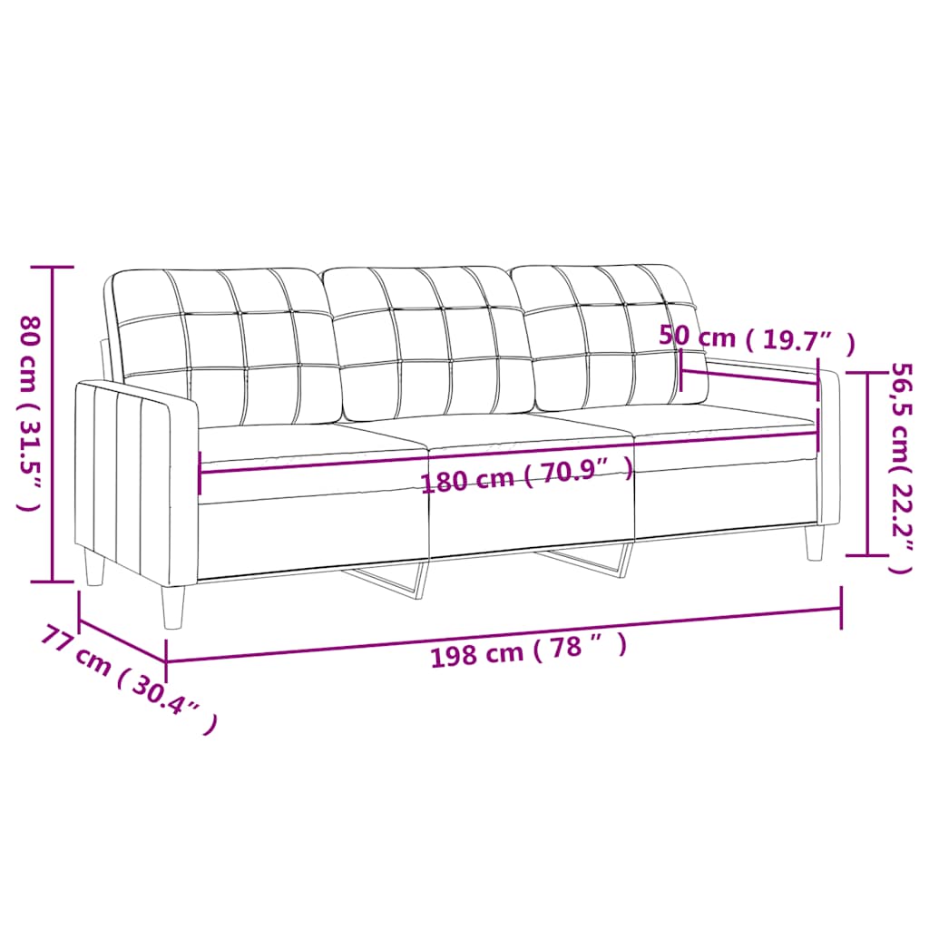 vidaXL Sofa 3-osobowa, winna czerwień, 180 cm,tapicerowana tkaniną