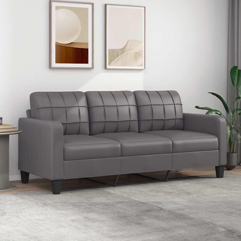 vidaXL 3-osobowa sofa, szara, 180 cm, sztuczna skóra