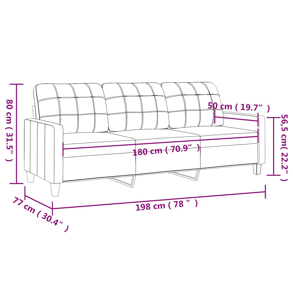 vidaXL 3-osobowa sofa, winna czerwień, 180 cm, sztuczna skóra