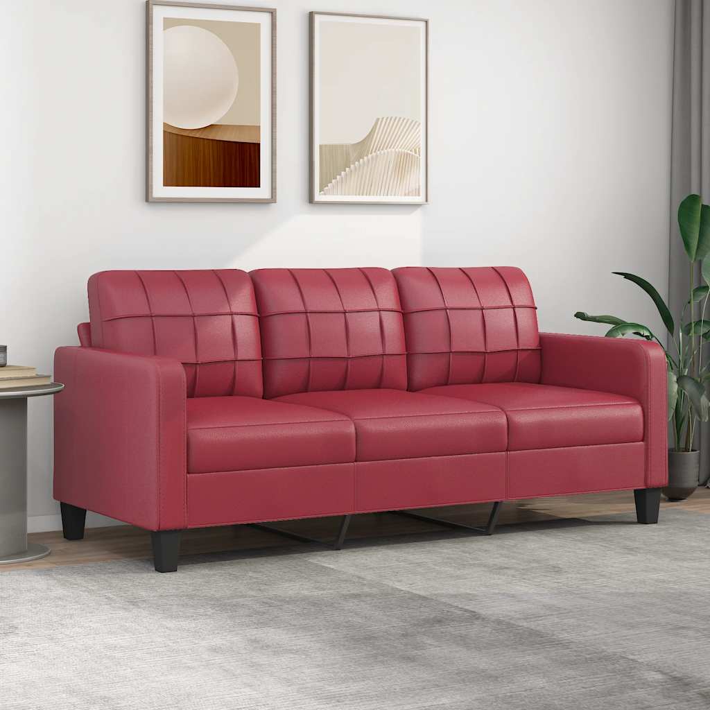 vidaXL 3-osobowa sofa, winna czerwień, 180 cm, sztuczna skóra