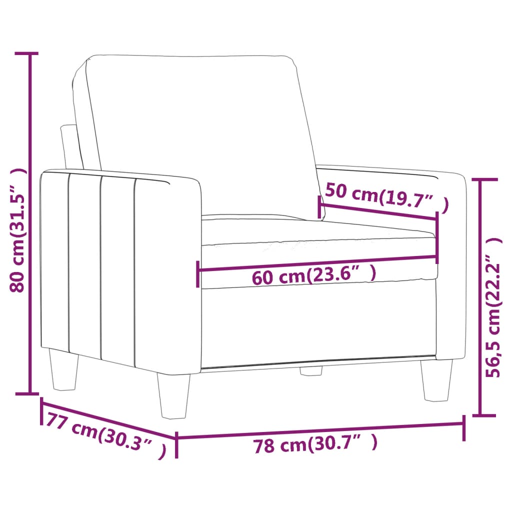 vidaXL Fotel, szary, 60 cm, obity sztuczną skórą