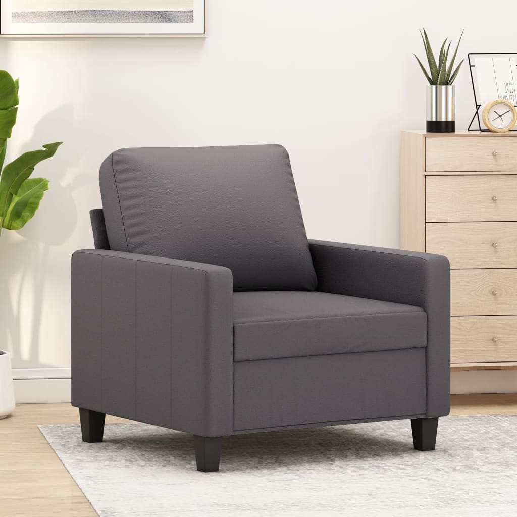 vidaXL Fotel, szary, 60 cm, obity sztuczną skórą