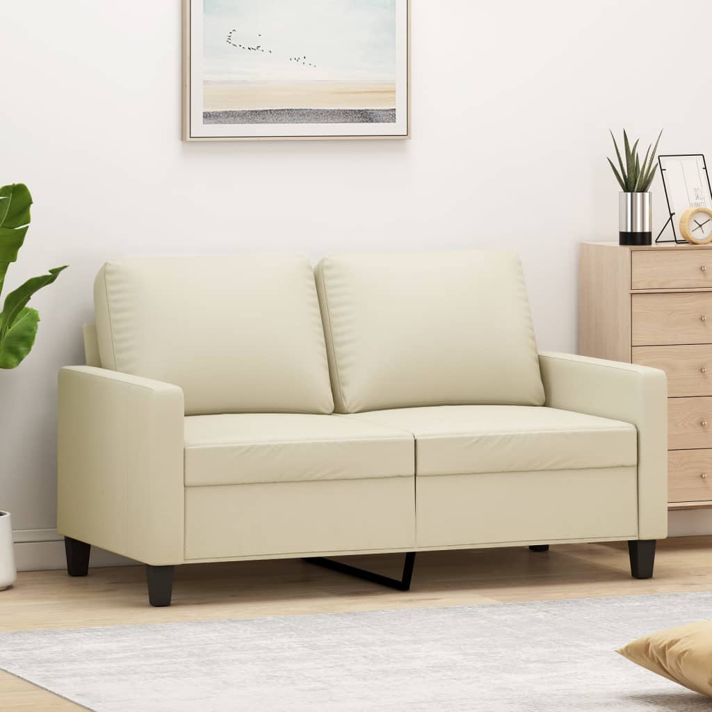 vidaXL 2-osobowa sofa, kremowy, 120 cm, sztuczna skóra