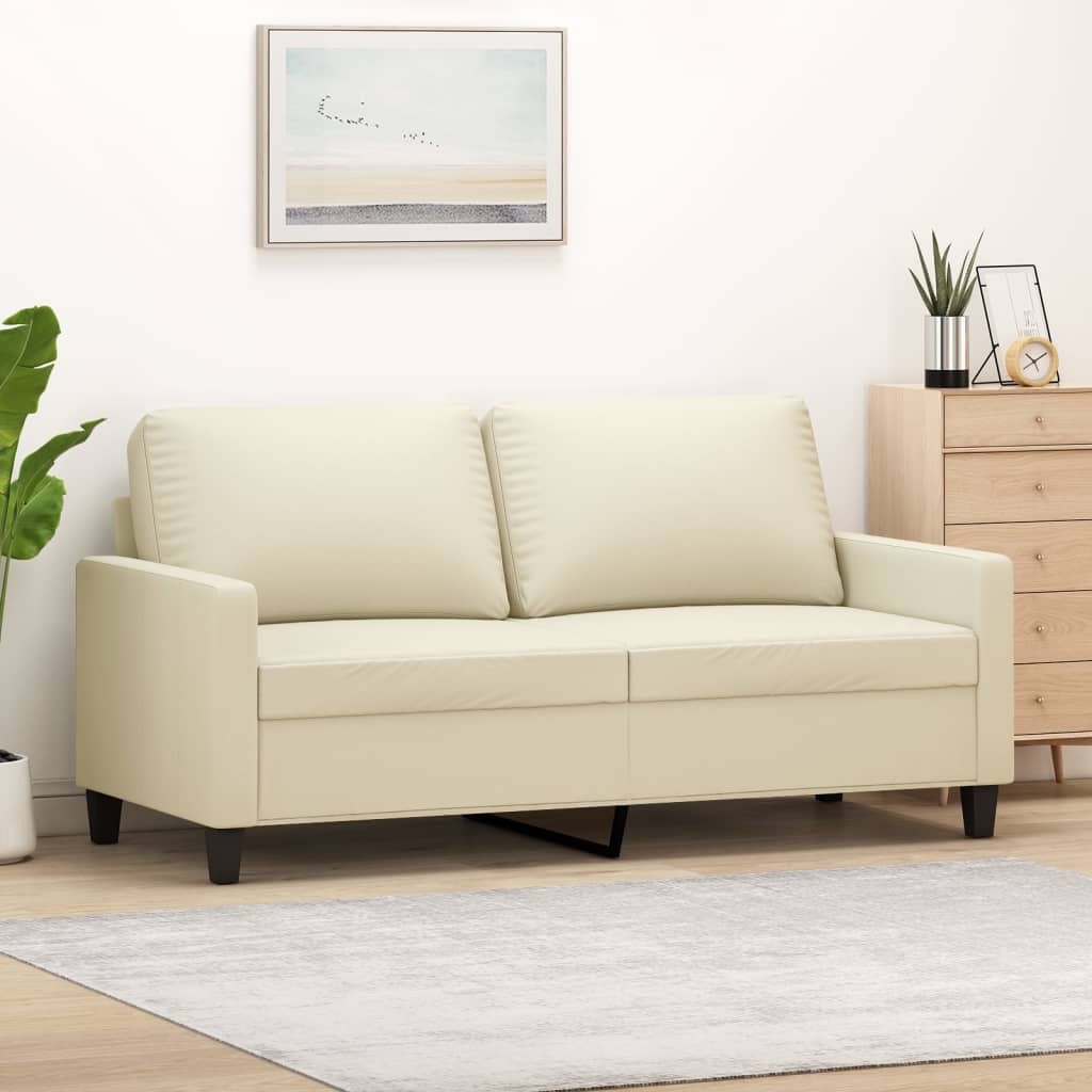 vidaXL 2-osobowa sofa, kremowy, 140 cm, sztuczna skóra