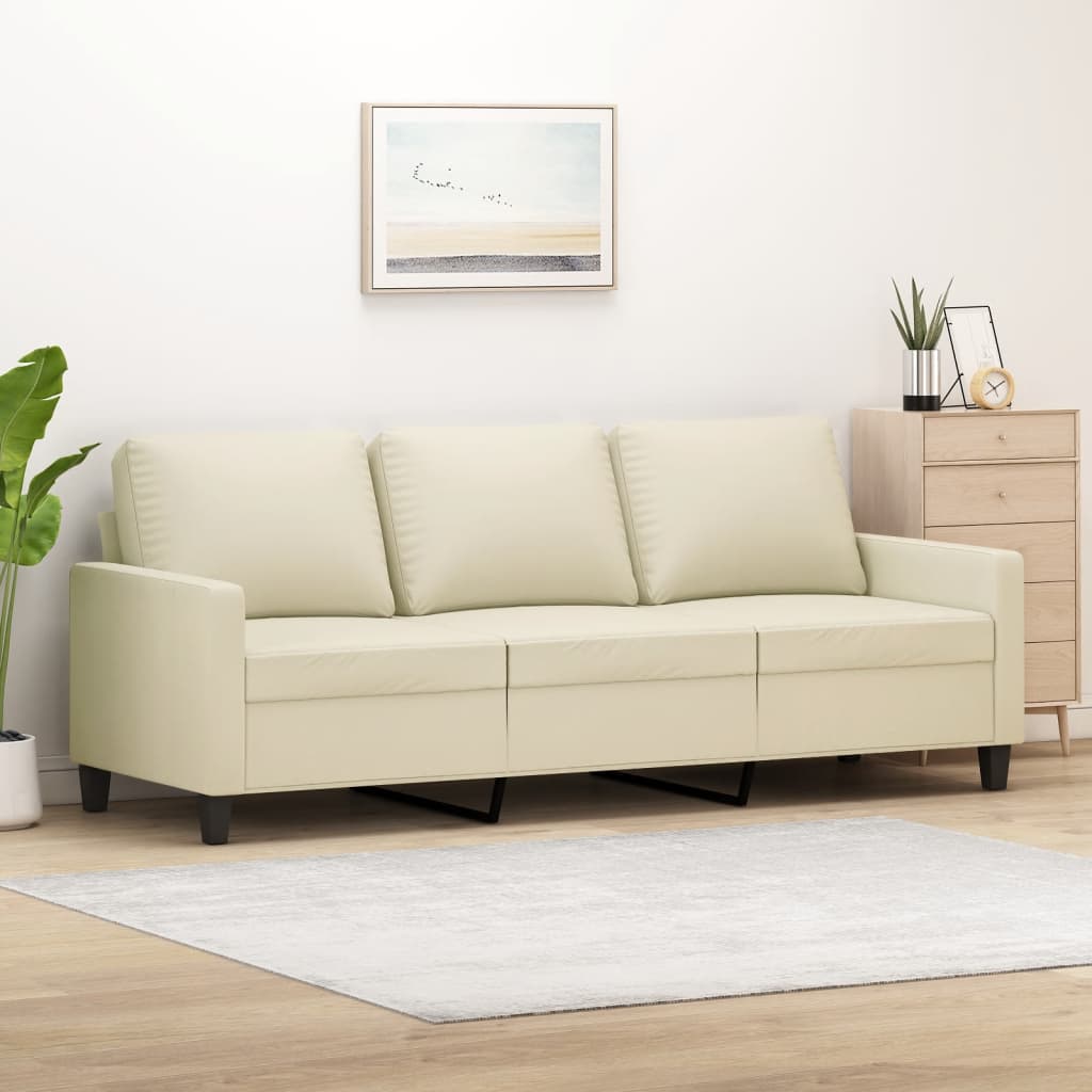 vidaXL 3-osobowa sofa, kremowa, 180 cm, sztuczna skóra