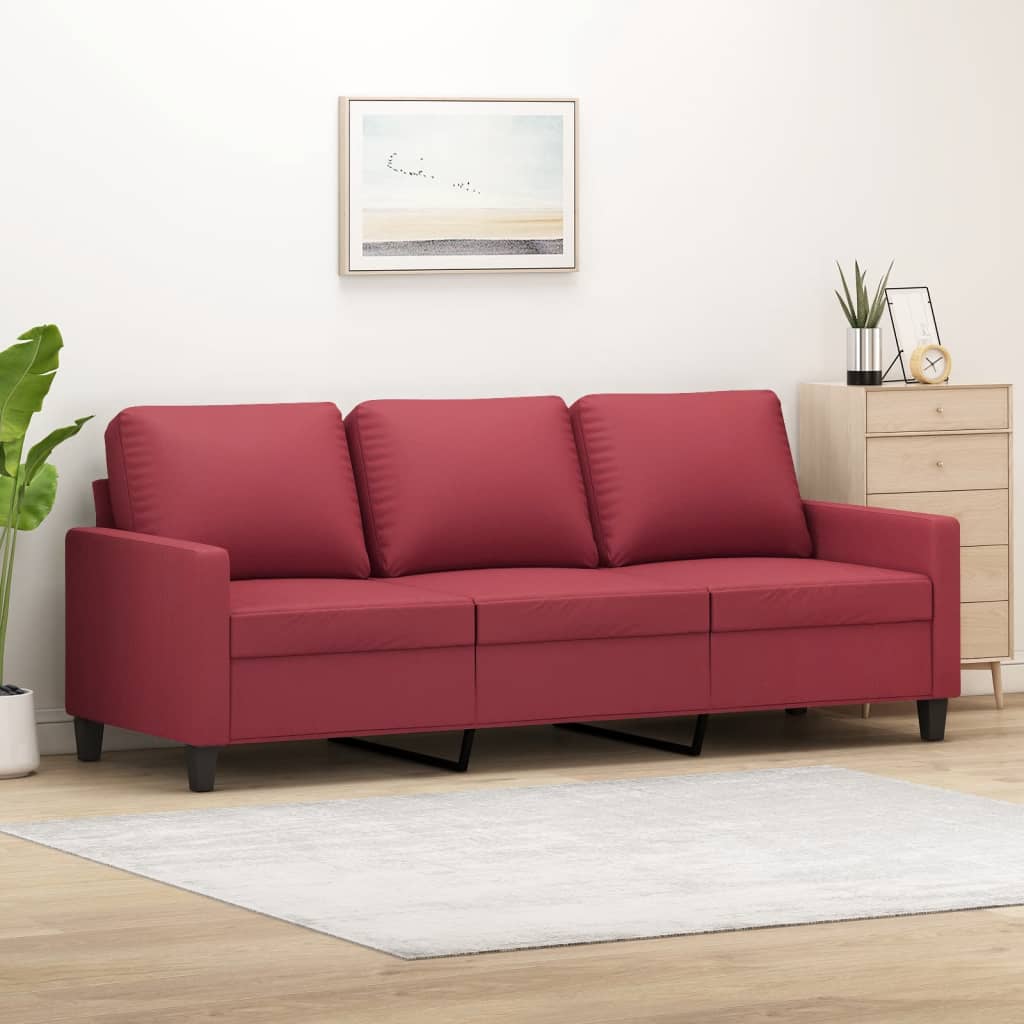 vidaXL 3-osobowa sofa, winna czerwień, 180 cm, sztuczna skóra
