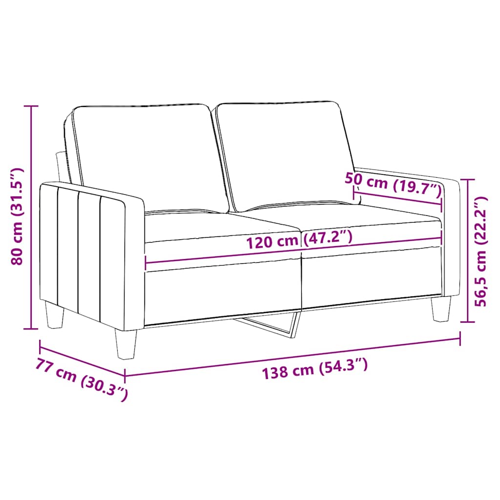 vidaXL 2-osobowa sofa, kremowa, 120 cm, tapicerowana tkaniną