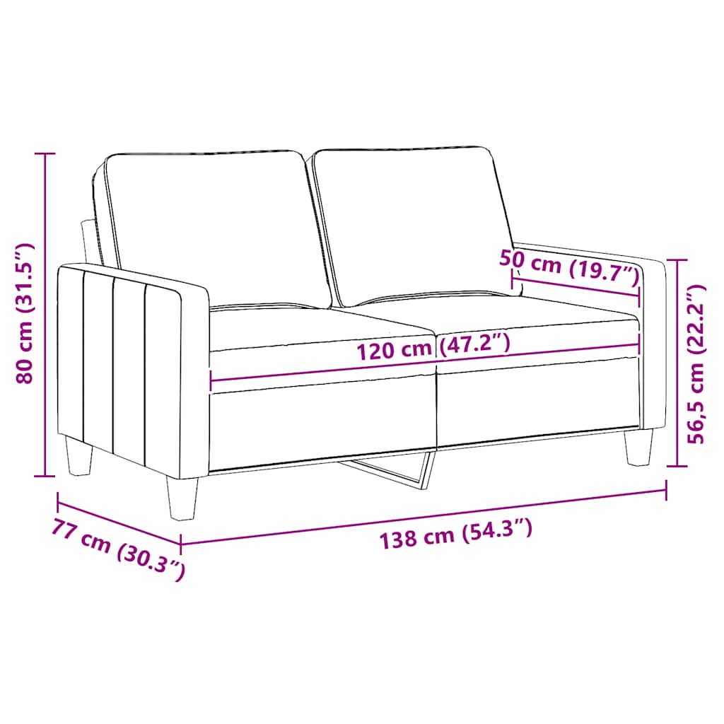 vidaXL Sofa 2-osobowa, czarna, 120 cm, tapicerowana tkaniną