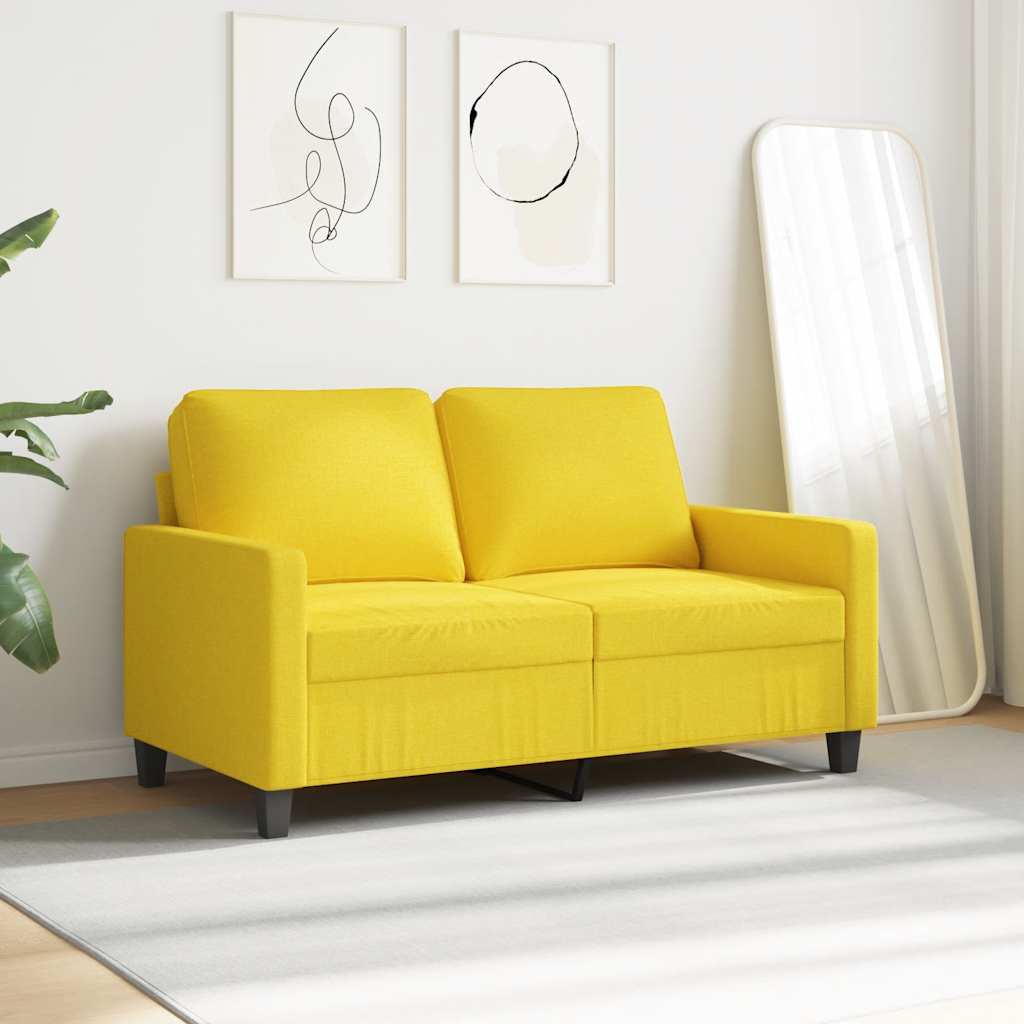 vidaXL Sofa 2-osobowa, jasnożółta, 120 cm, tapicerowana tkaniną