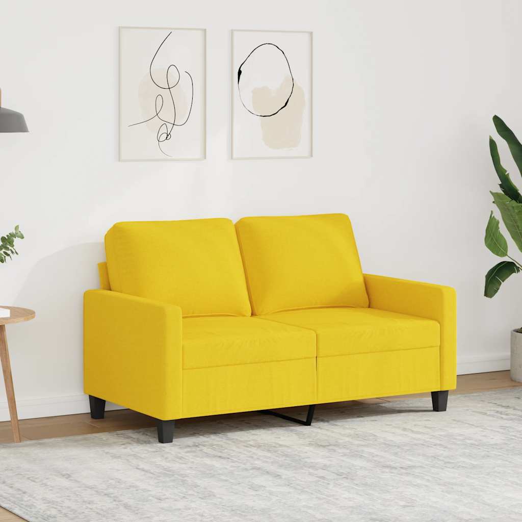 vidaXL Sofa 2-osobowa, jasnożółta, 120 cm, tapicerowana tkaniną