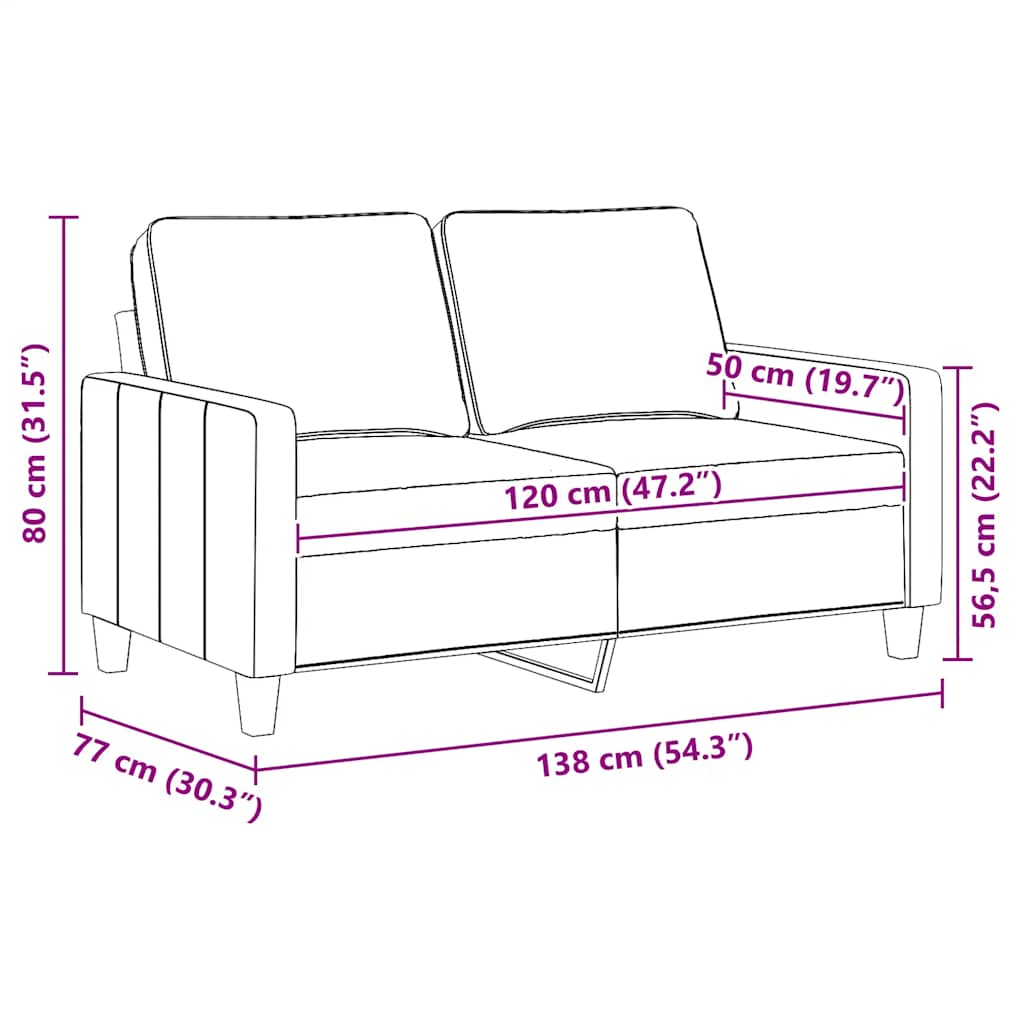 vidaXL Sofa 2-osobowa, winna czerwień, 120 cm, tapicerowana tkaniną
