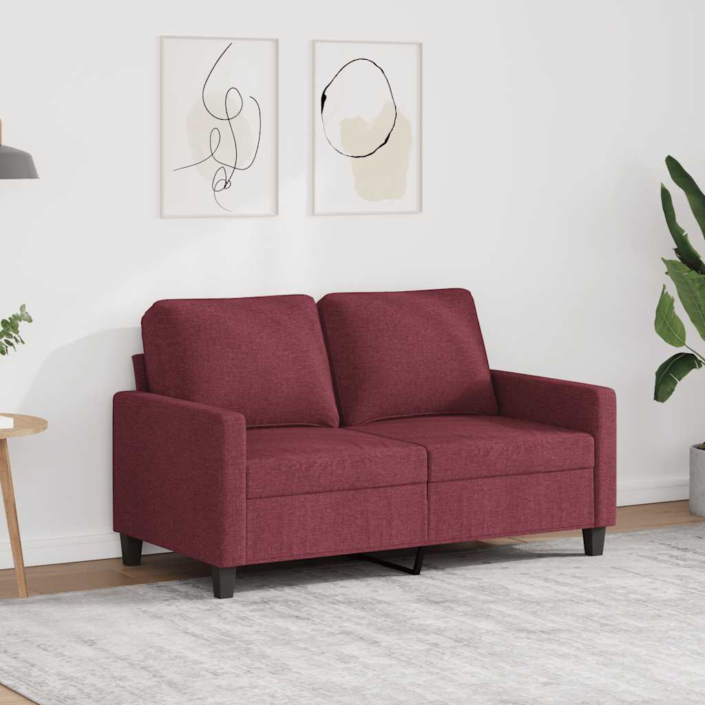 vidaXL Sofa 2-osobowa, winna czerwień, 120 cm, tapicerowana tkaniną