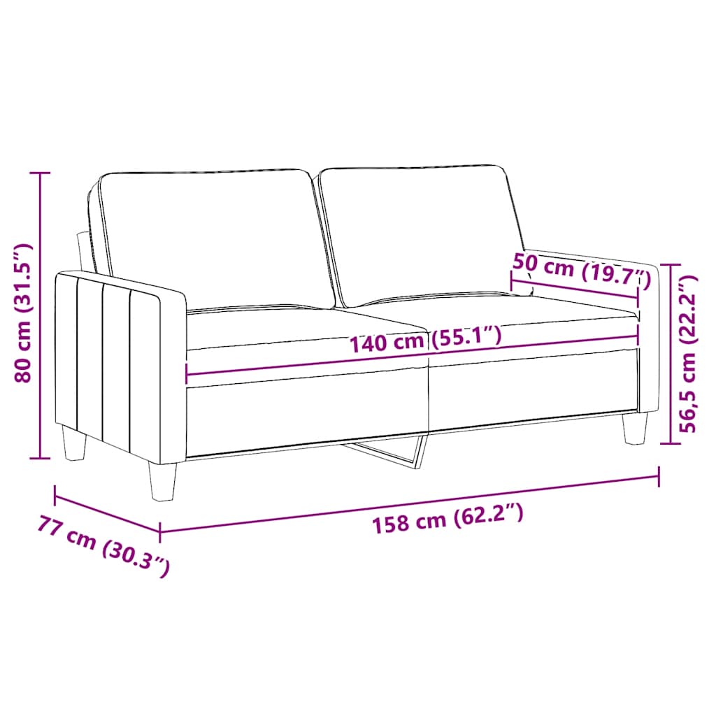 vidaXL Sofa 2-osobowa, jasnożółta, 140 cm, tapicerowana tkaniną