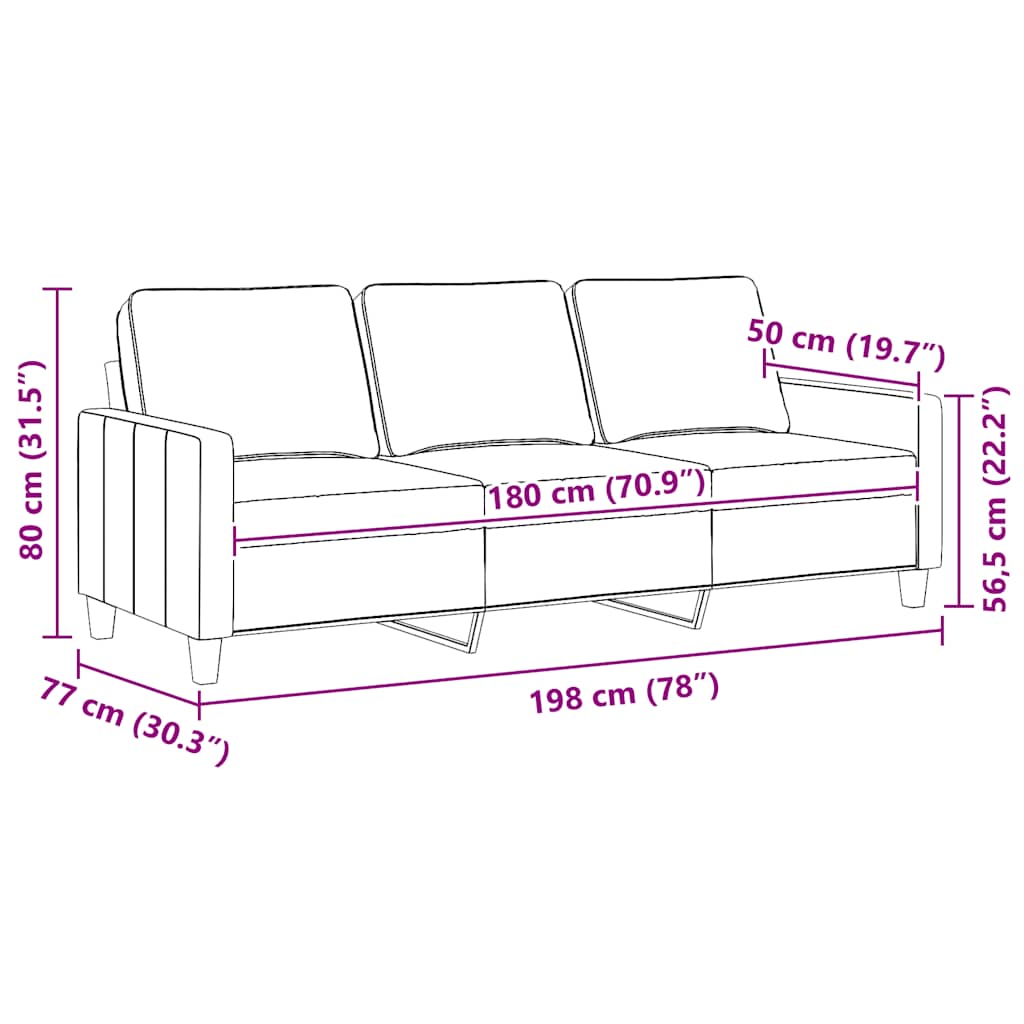 vidaXL Sofa 3-osobowa, brązowa, 180 cm, tapicerowana tkaniną