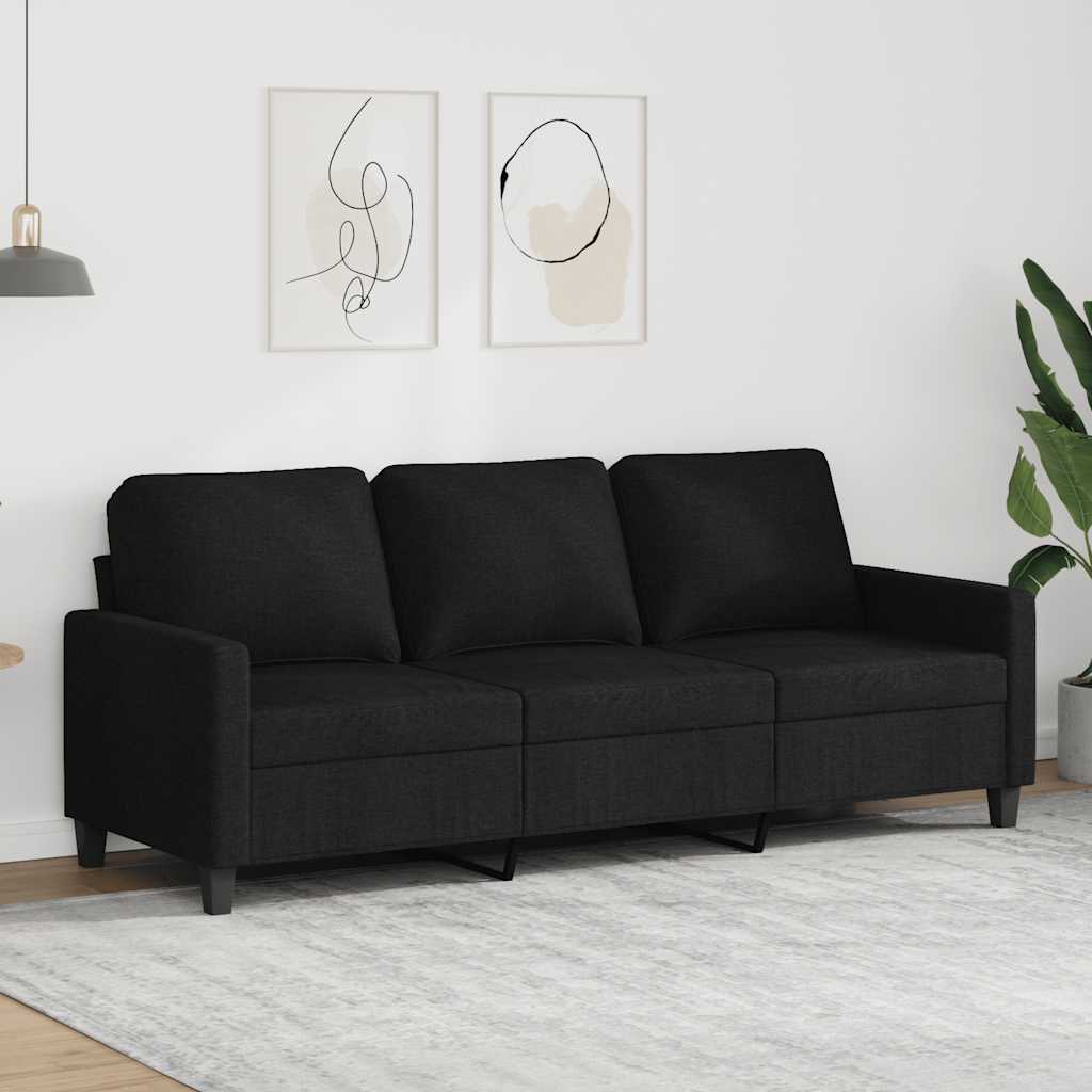 vidaXL Sofa 3-osobowa, czarna, 180 cm, tapicerowana tkaniną