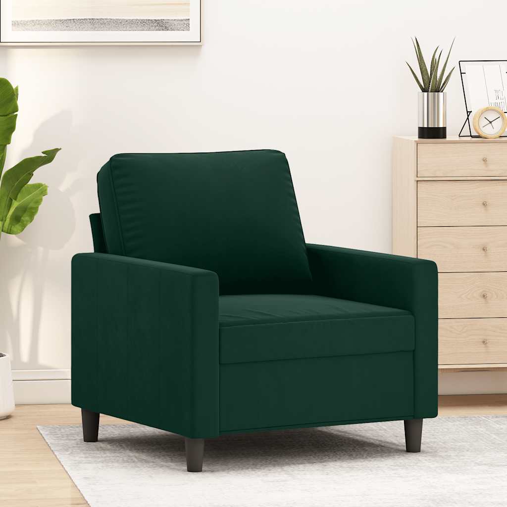 vidaXL Fotel, ciemnozielony, 60 cm, obity aksamitem