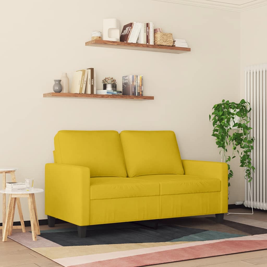 vidaXL Sofa 2-osobowa, żółta, 120 cm, tapicerowana aksamitem