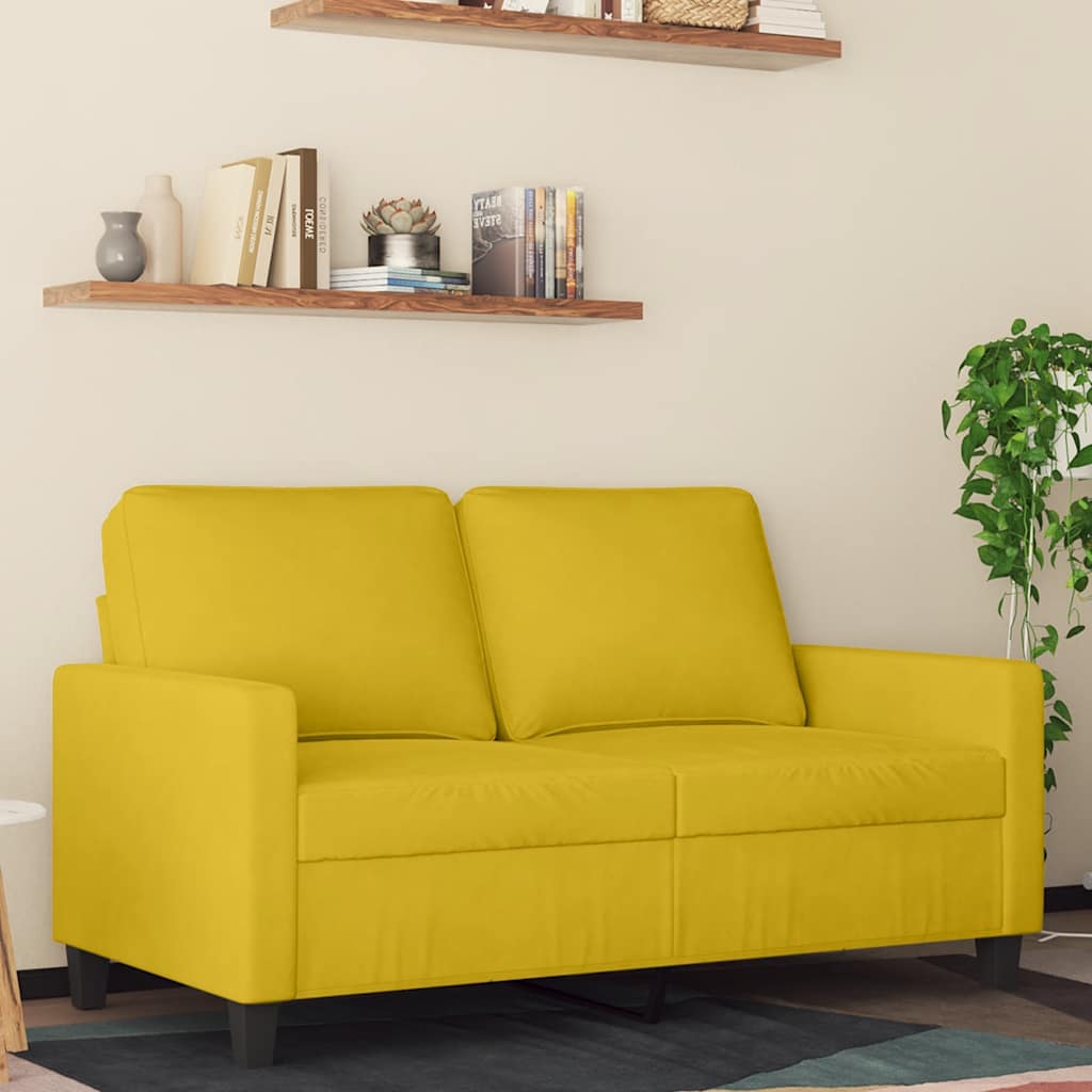 vidaXL Sofa 2-osobowa, żółta, 120 cm, tapicerowana aksamitem