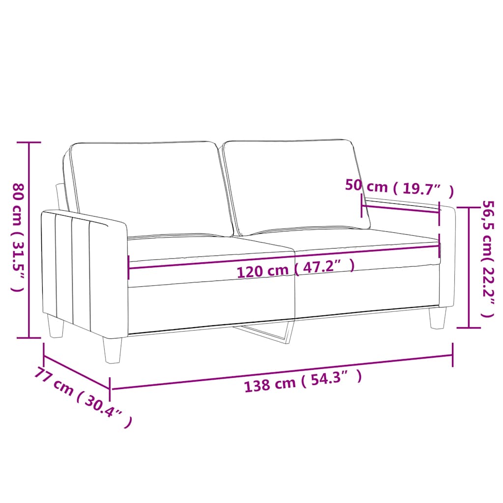 vidaXL Sofa 2-osobowa, kremowy, 120 cm, tapicerowana aksamitem