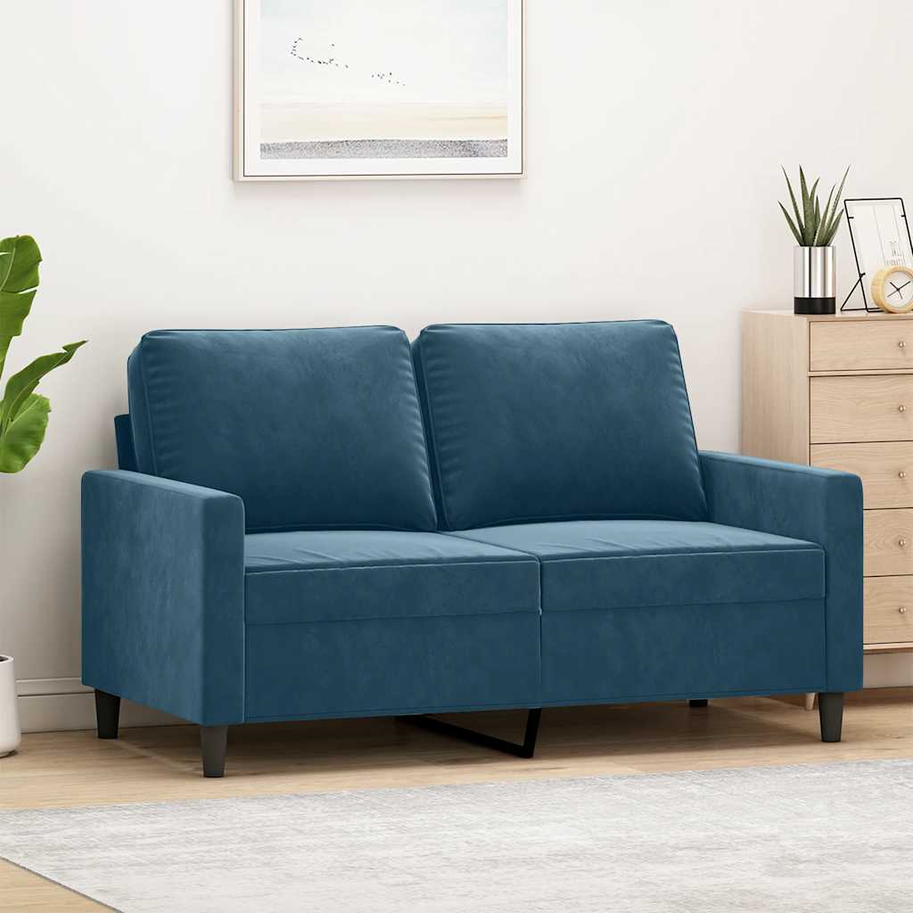 vidaXL Sofa 2-osobowa, niebieski, 120 cm, tapicerowana aksamitem