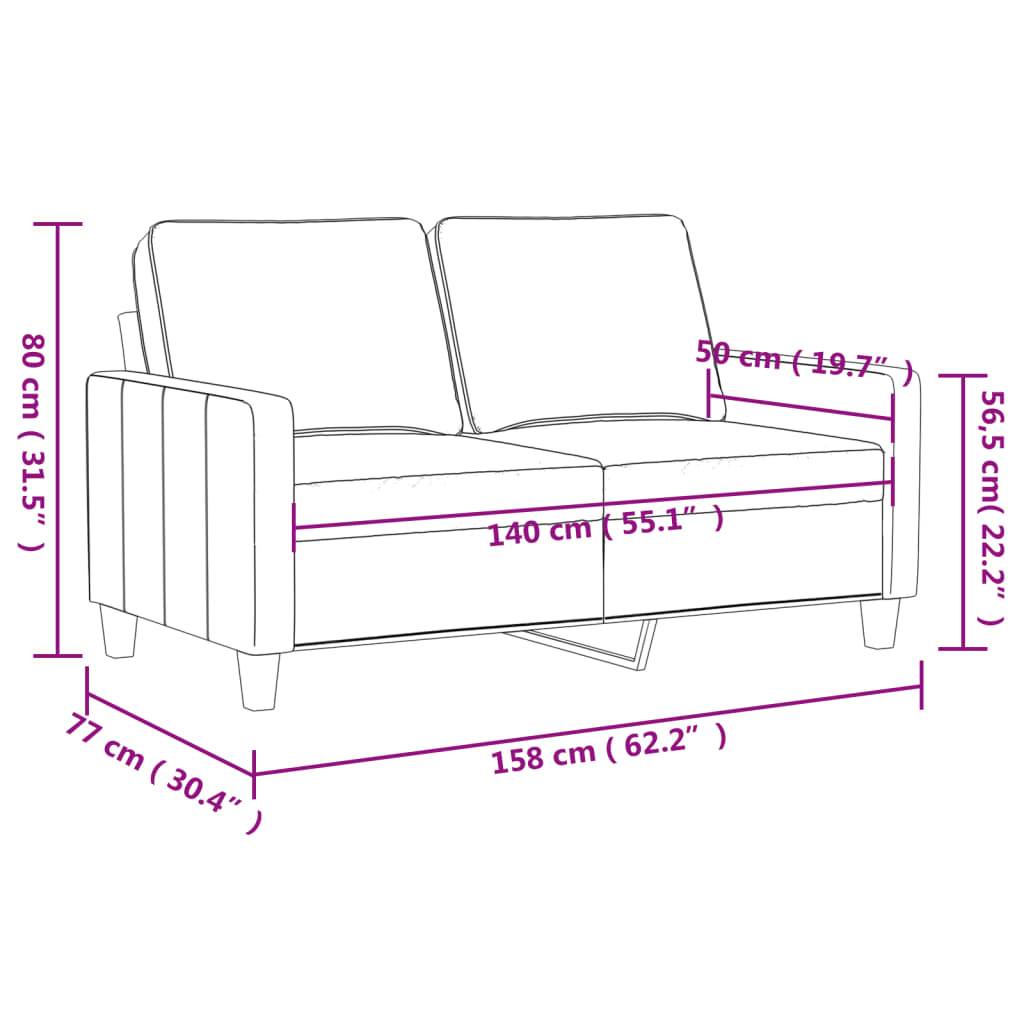 vidaXL Sofa 2-osobowa, jasnoszara, 140 cm, tapicerowana aksamitem
