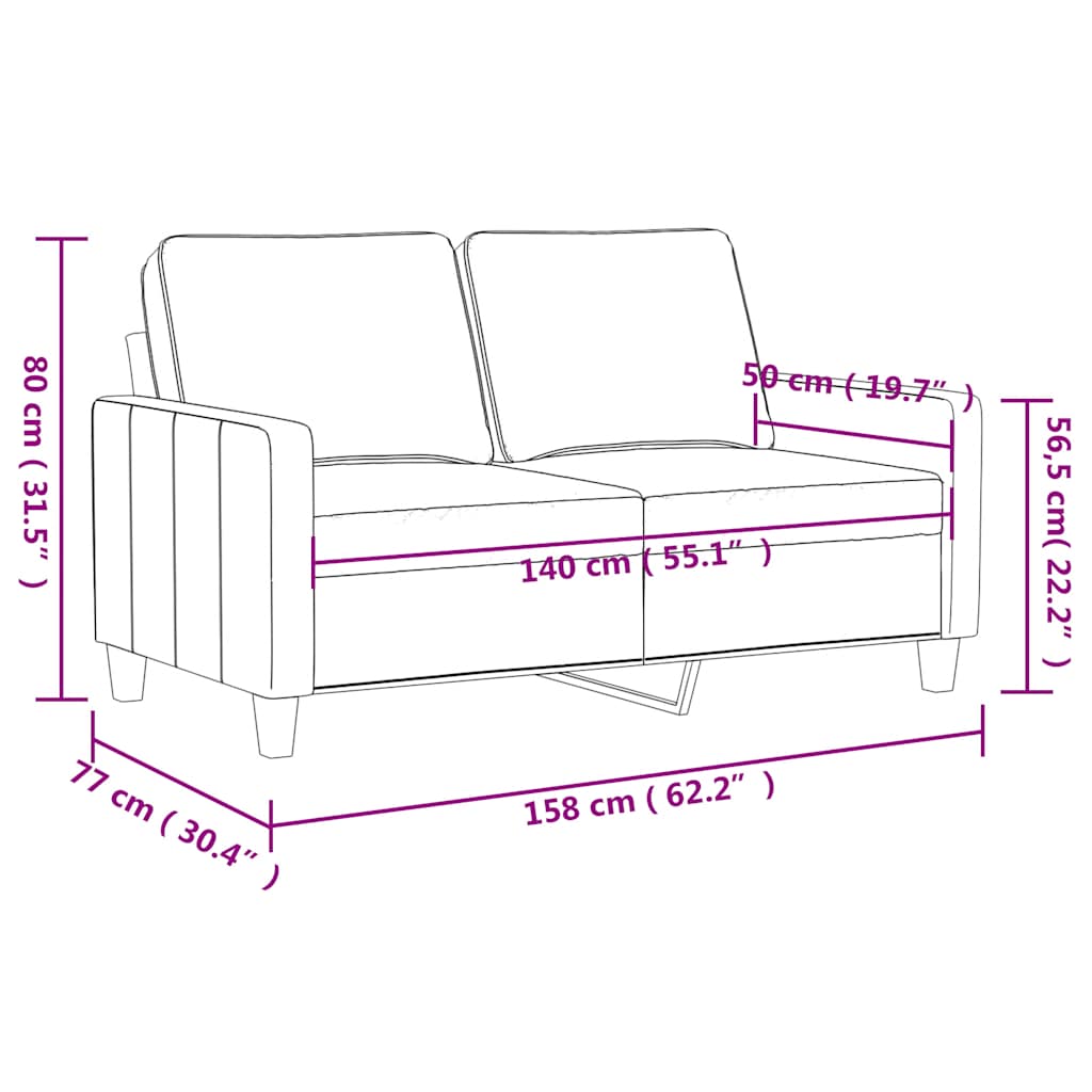 vidaXL Sofa 2-osobowa, winna czerwień, 140 cm, tapicerowana aksamitem