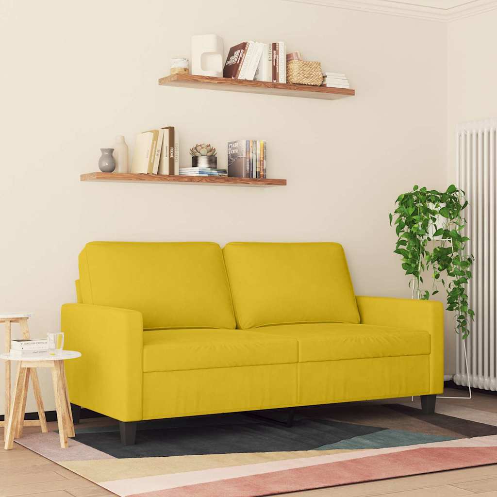 vidaXL Sofa 2-osobowa, żółta, 140 cm, tapicerowana aksamitem