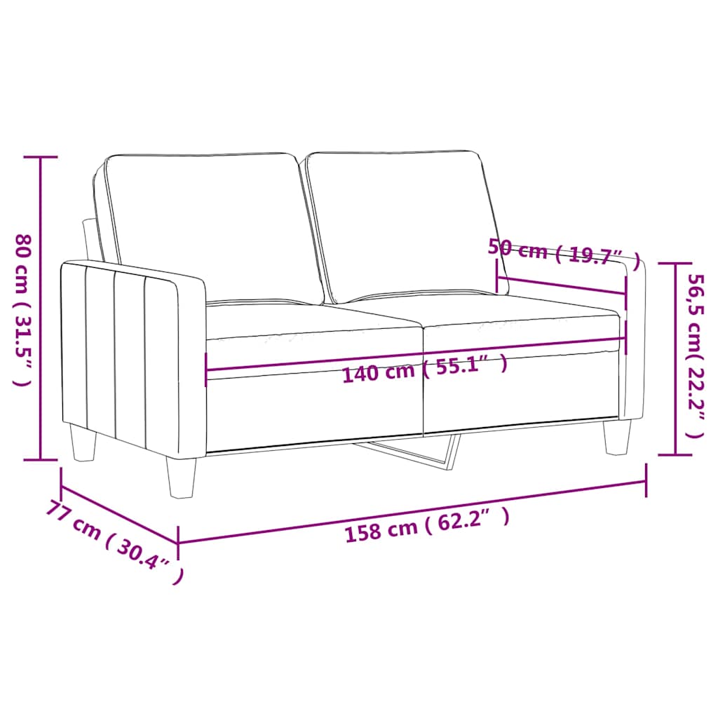 vidaXL Sofa 2-osobowa, kremowy, 140 cm, tapicerowana aksamitem