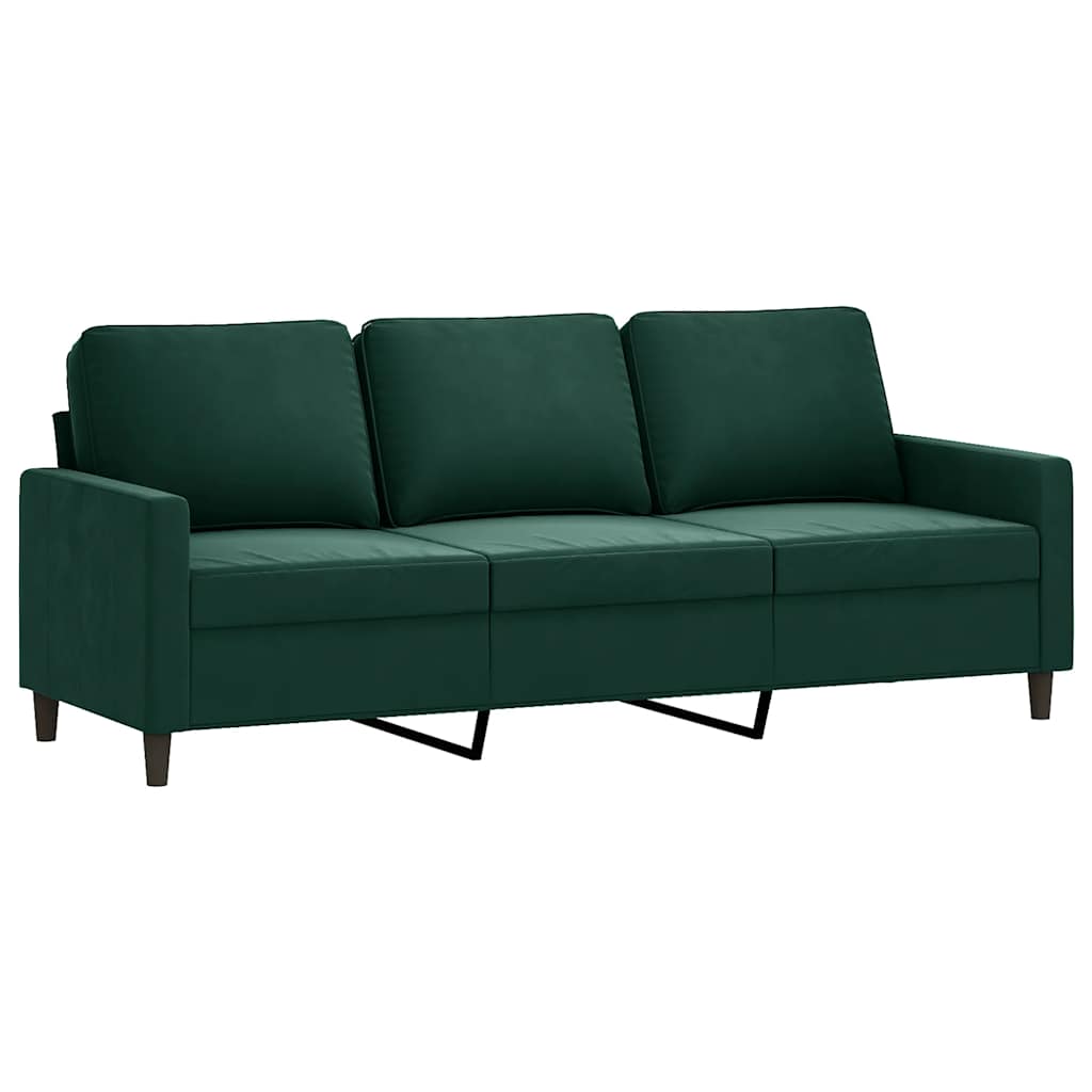 vidaXL Sofa 3-osobowa, ciemnozielony, 180 cm, obita aksamitem