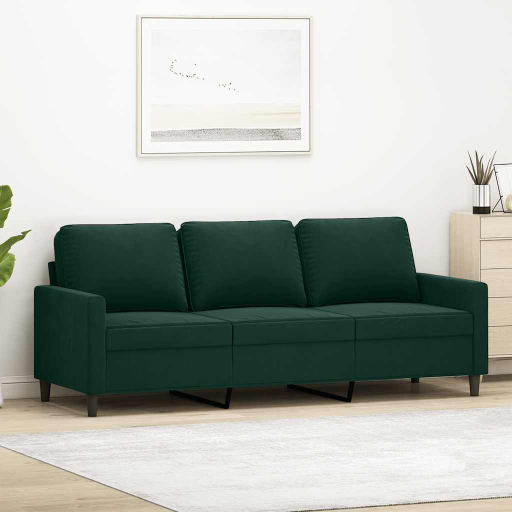 vidaXL Sofa 3-osobowa, ciemnozielony, 180 cm, obita aksamitem