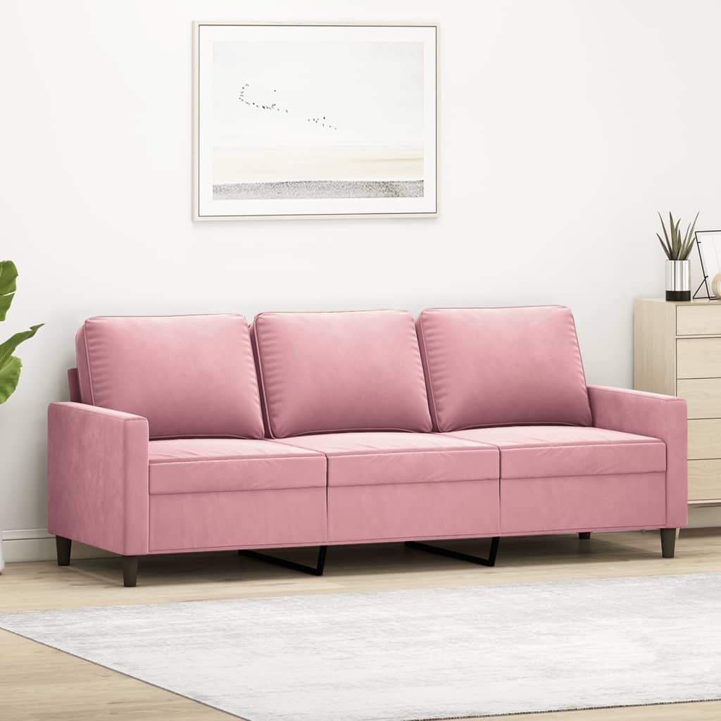 vidaXL Sofa 3-osobowa, różowa, 180 cm, obita aksamitem