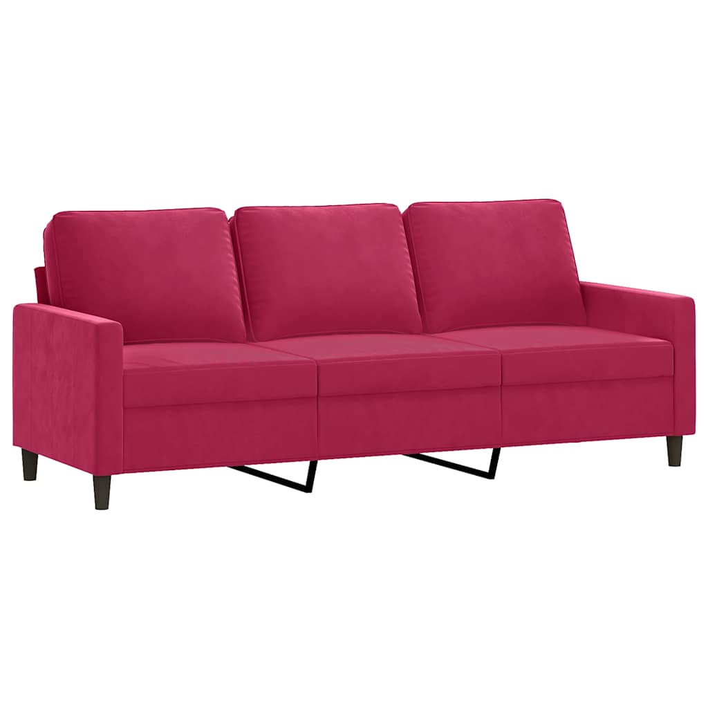 vidaXL Sofa 3-osobowa, winna czerwień, 180 cm, obita aksamitem