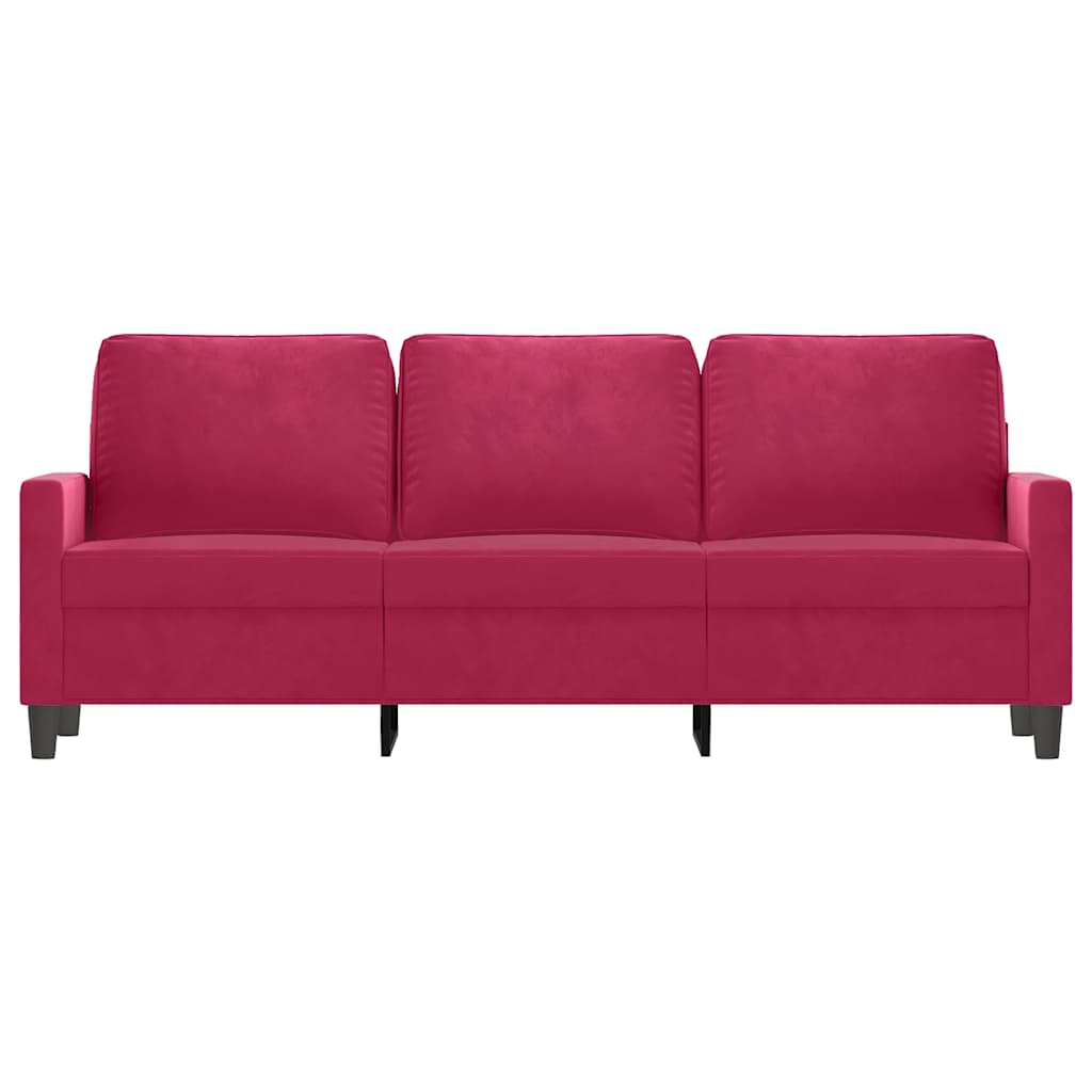 vidaXL Sofa 3-osobowa, winna czerwień, 180 cm, obita aksamitem