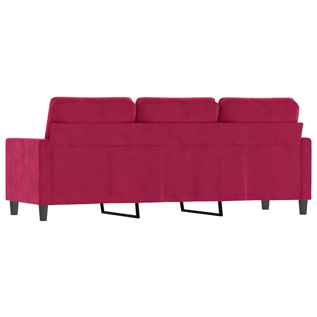 vidaXL Sofa 3-osobowa, winna czerwień, 180 cm, obita aksamitem