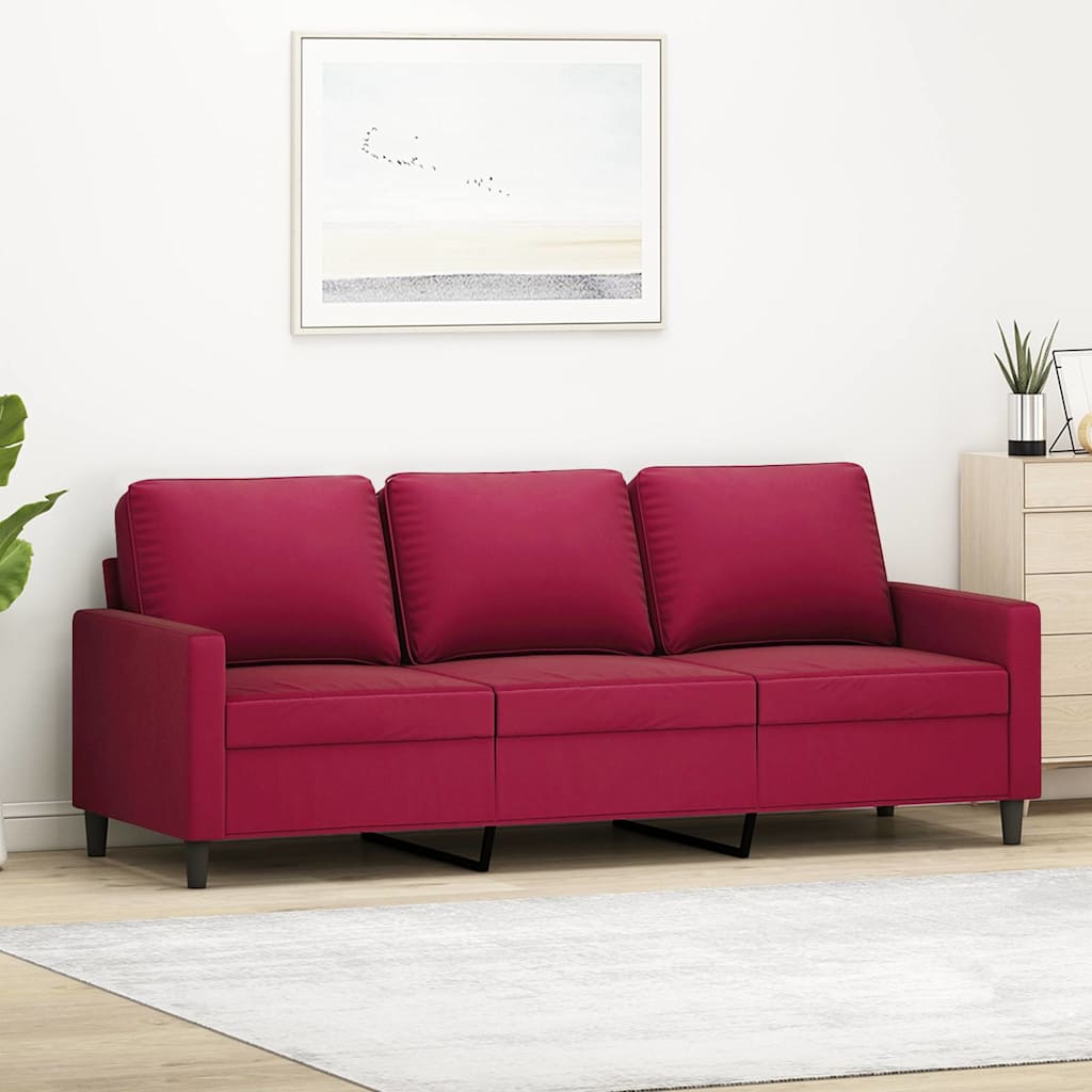 vidaXL Sofa 3-osobowa, winna czerwień, 180 cm, obita aksamitem