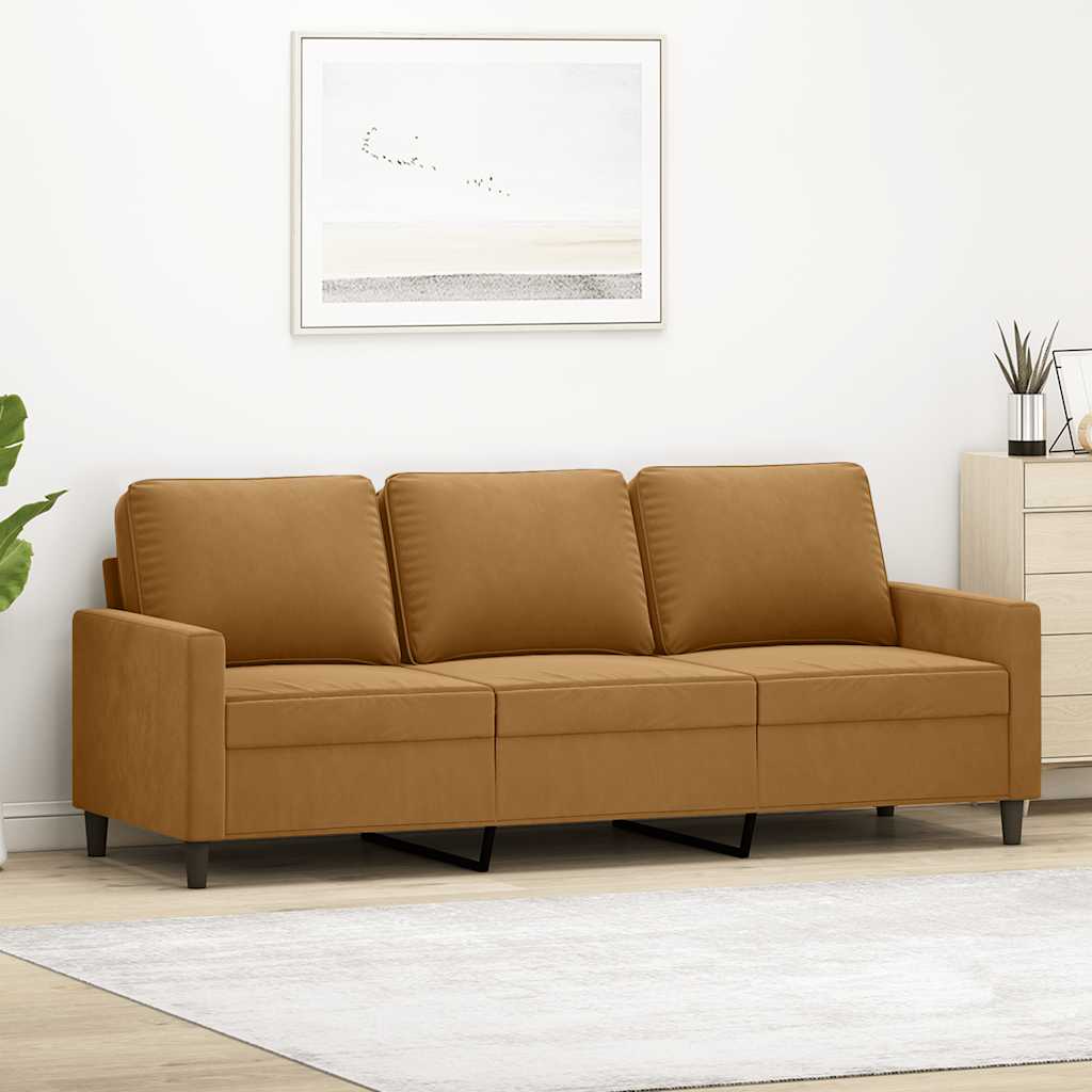 vidaXL Sofa 3-osobowa, brązowa, 180 cm, tapicerowana aksamitem
