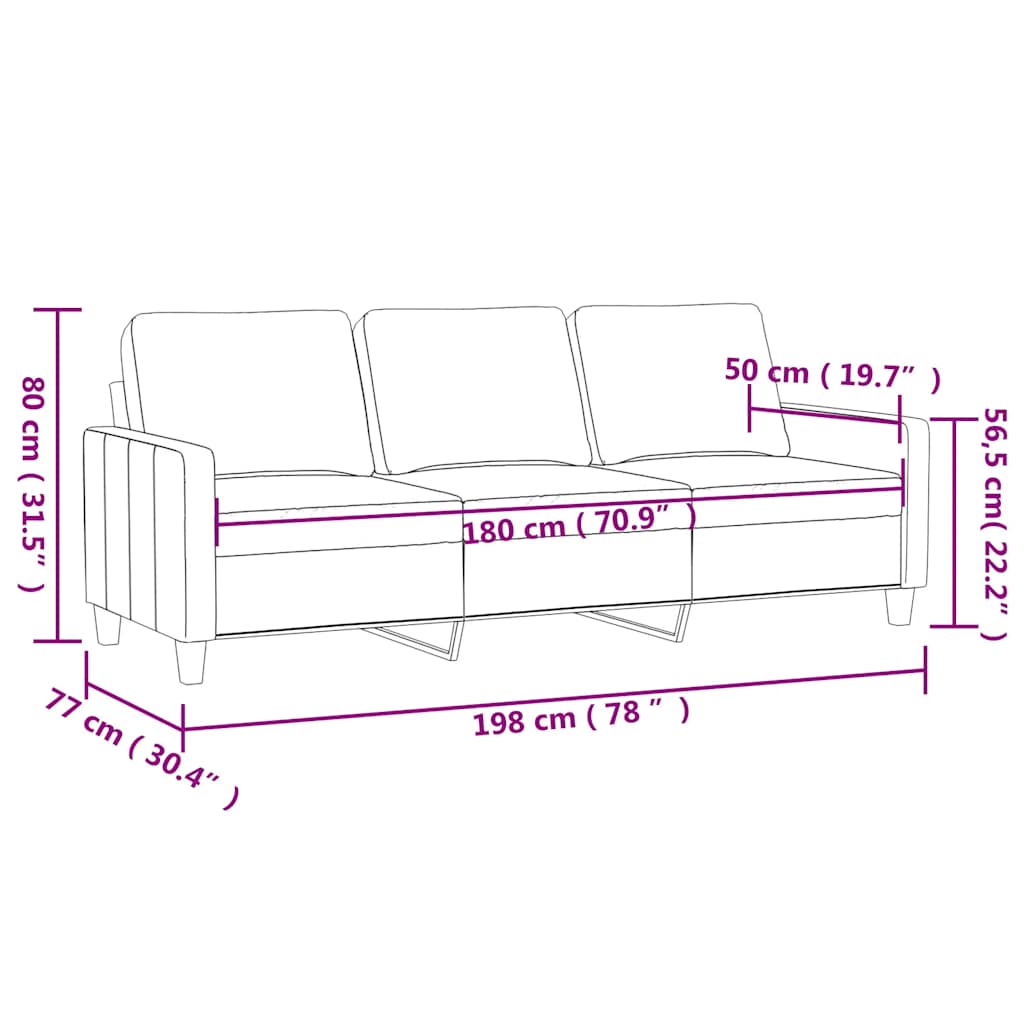 vidaXL Sofa 3-osobowa, kremowy, 180 cm, tapicerowana aksamitem