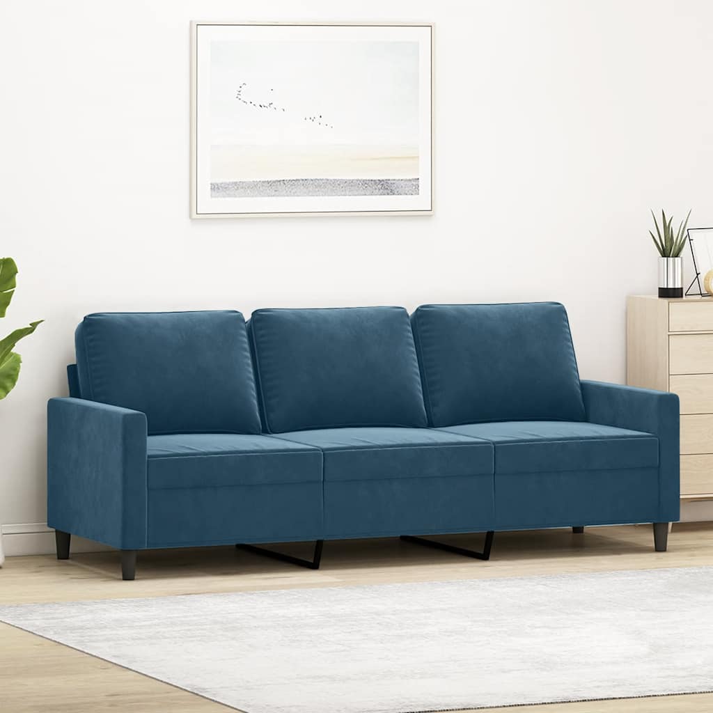 vidaXL Sofa 3-osobowa, niebieski, 180 cm, tapicerowana aksamitem