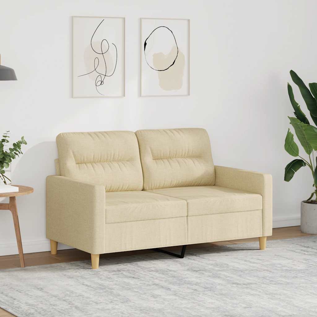 vidaXL 2-osobowa sofa, kremowa, 120 cm, tapicerowana tkaniną