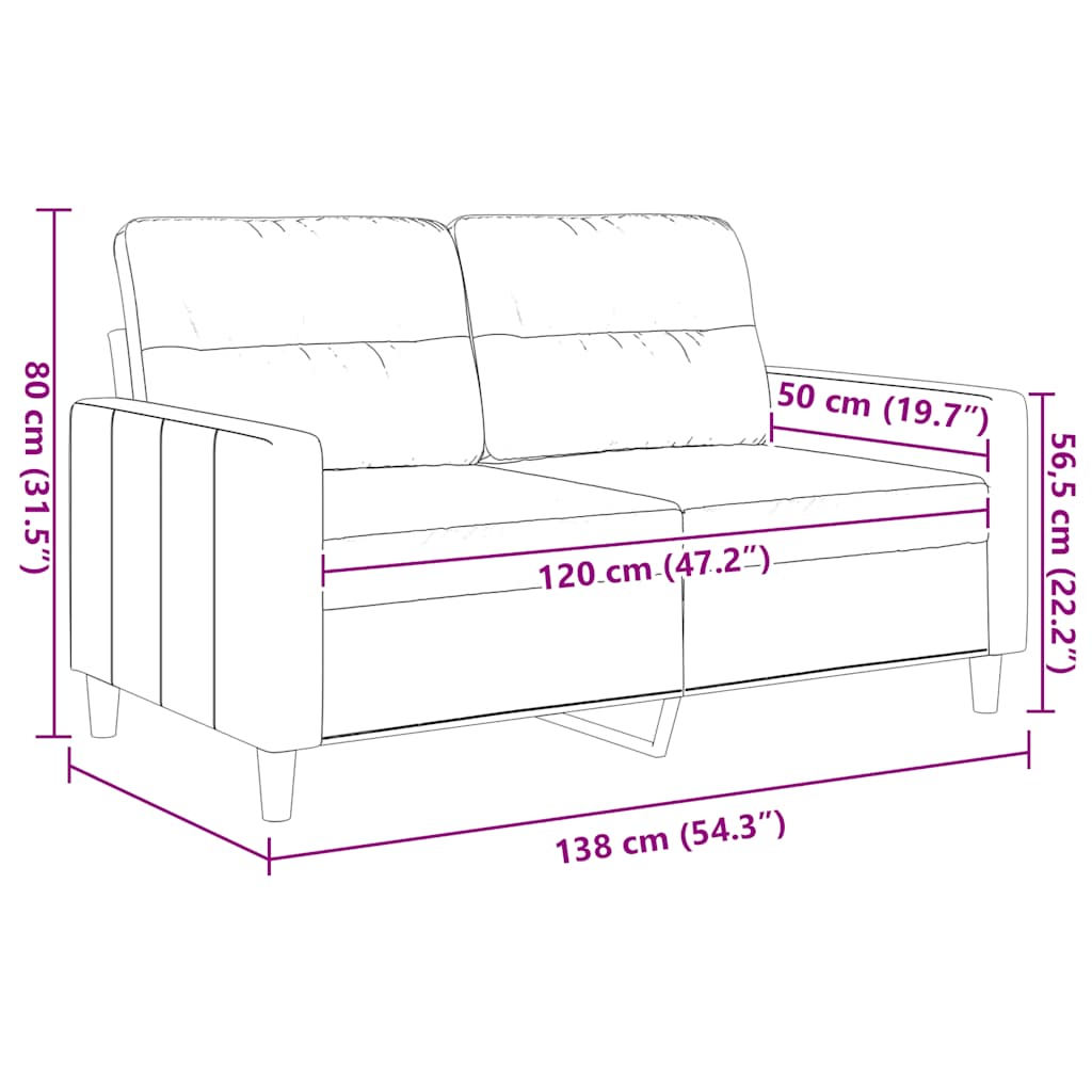 vidaXL Sofa 2-osobowa, czarna, 120 cm, tapicerowana tkaniną