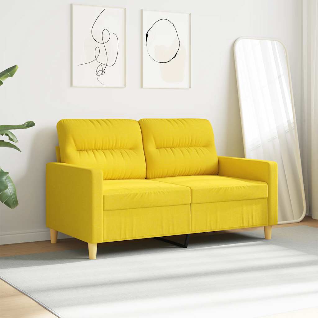 vidaXL Sofa 2-osobowa, jasnożółta, 120 cm, tapicerowana tkaniną