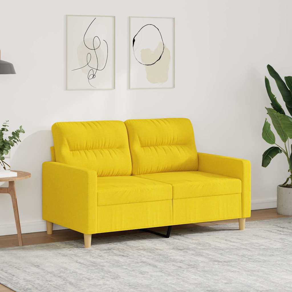 vidaXL Sofa 2-osobowa, jasnożółta, 120 cm, tapicerowana tkaniną