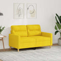vidaXL Sofa 2-osobowa, jasnożółta, 120 cm, tapicerowana tkaniną