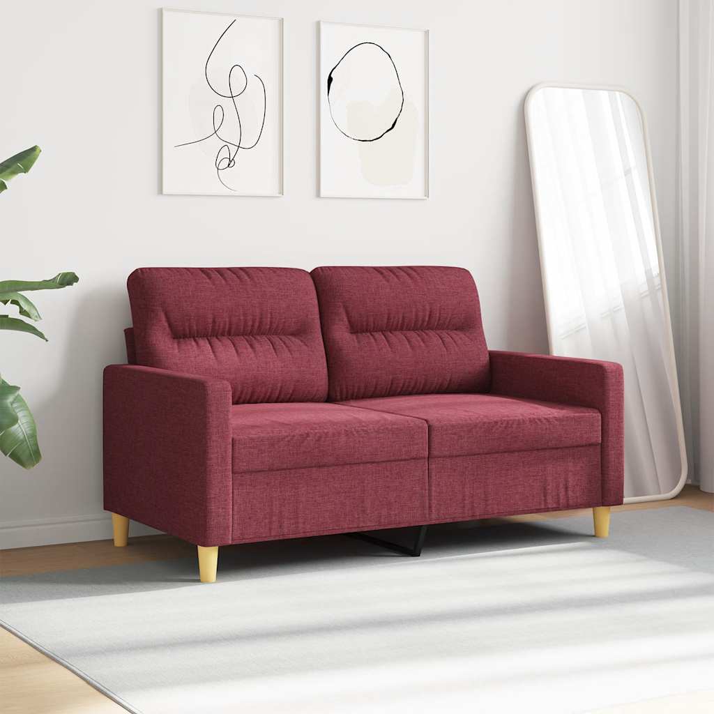 vidaXL Sofa 2-osobowa, winna czerwień, 120 cm, tapicerowana tkaniną